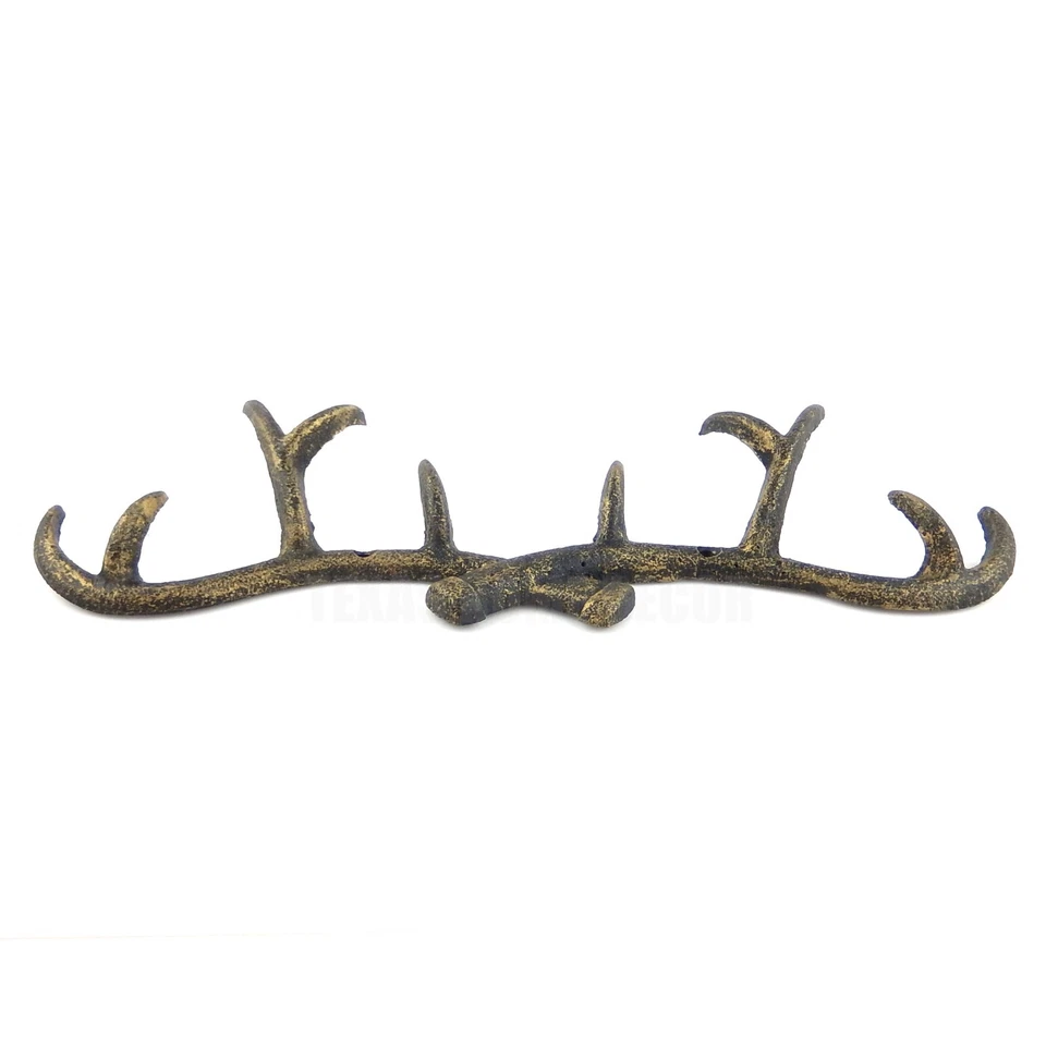 Gancho de pared de asta de hierro fundido para llavero Toalla Perchero Rack Rústico Dorado 14.5 in Foto 2 de 4