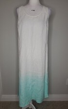 VINCE CAMUTO  Dip Dye Ombre Side Elit Midi Dress White Aqua Size Small S Women