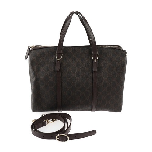Gucci Handbag Dark Brown Leather Canvas 2WAY Pre-owned From Japan