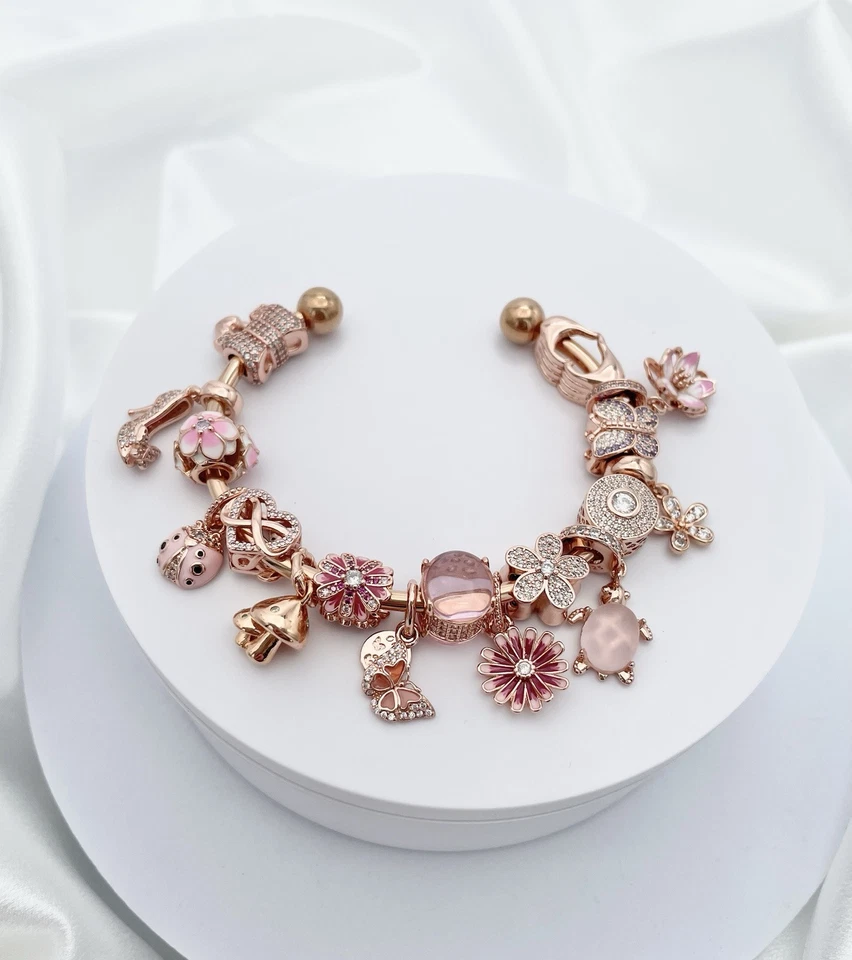 Linx Rose Gold Open Bangle with Rose Gold And Pink Zircon Themed Charms - Image 4 of 4