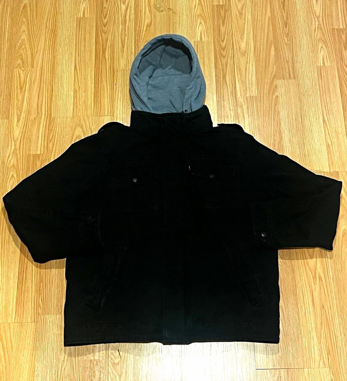 Levi Strauss & Co. Mens Hooded Full Zip Jacket Black Gray Canvas Size L - product detail image 1