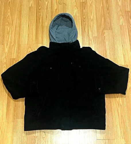 Levi Strauss & Co. Mens Hooded Full Zip Jacket Black Gray Canvas Size L - product listing photo