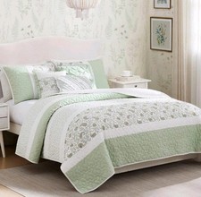 Madison Park 6-Pc Printed Quilt Set Full/Queen Size Sage Green w/ Shams Pillows