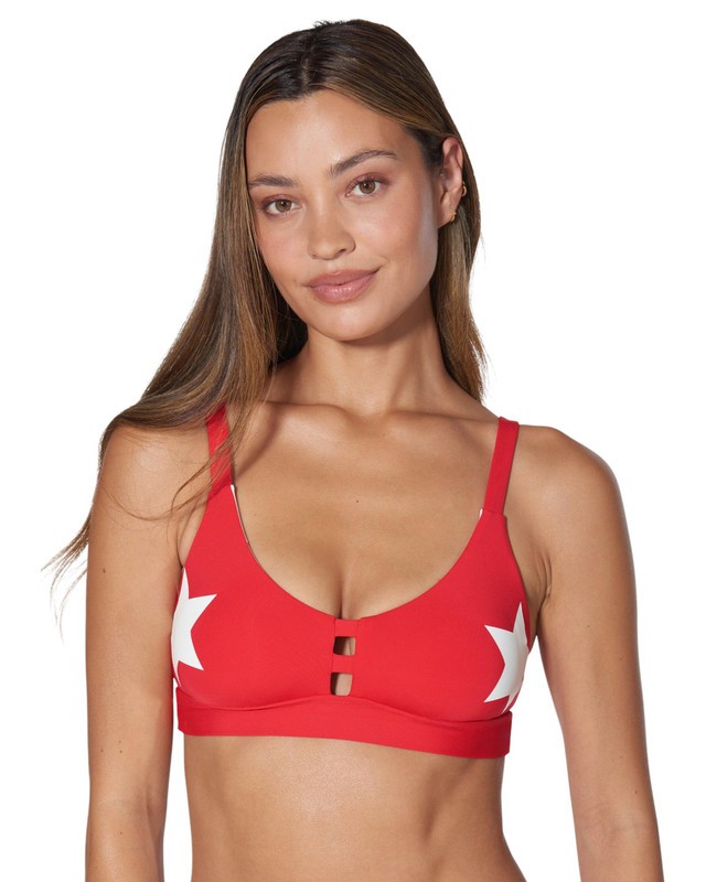 Hurley Women's Team Moore Tab Scoop-Neck Bikini Top (Red, Small) image 2