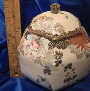 Asian  Porcelain Hexagonal Vase Flowers 