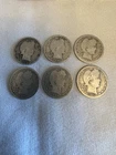 💥1892-1916 Barber Quarters, Average Circulated, 💥90% Silver, Lot of 6 Coins 💥