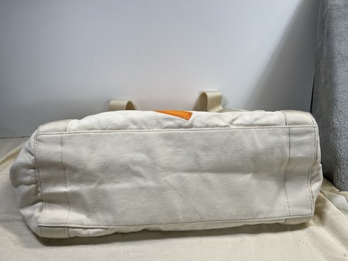 Vintage TORY BURCH - Cream Orange logo Canvas Leather Handles Tote Bag - Picture 6 of 17