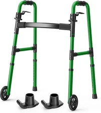 ⭐ Folding Walker with 2 Skis and 5" Wheels, Lightweight Up to 350 Pounds