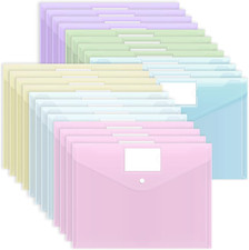 24 Pack Plastic Envelopes Plastic File Folders, Poly Folders with Snap Closure,