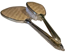 VINTAGE VANITY MIRROR AND BRUSH SET CELLULOID RARE WEAVE PATTERN