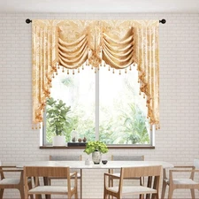 Golden Jacquard Swag Waterfall Valance Luxury Curtain Valance for Living Room...