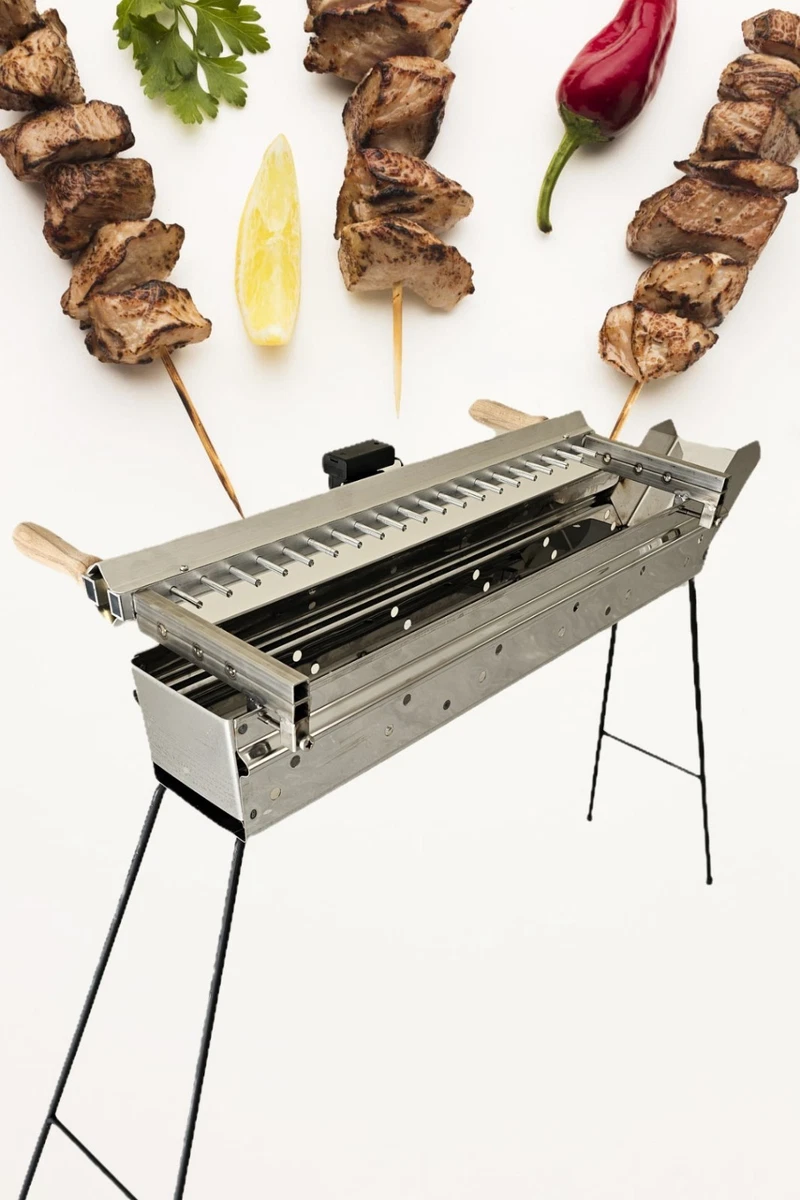 Barbecue a carbone, acciaio inox, con spiedo per girarrosto