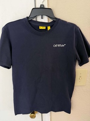 OFF- WHITE  Virgil Abloh Dripping Arrow Basic Fit Navy Blue Tee Kids Sz 14