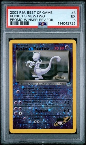 Pokemon Card Rocket's Mewtwo 8 Reverse Foil Promo Winner Best of Game PSA 5