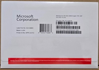 New Microsoft Windows Server 2022 Standard 64-bit License & DVD 16 Core sealed