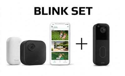 BLINK SET: Outdoor 4 Kamera+Video Doorbell Schwarz Wireless Akku Überwachung HD
