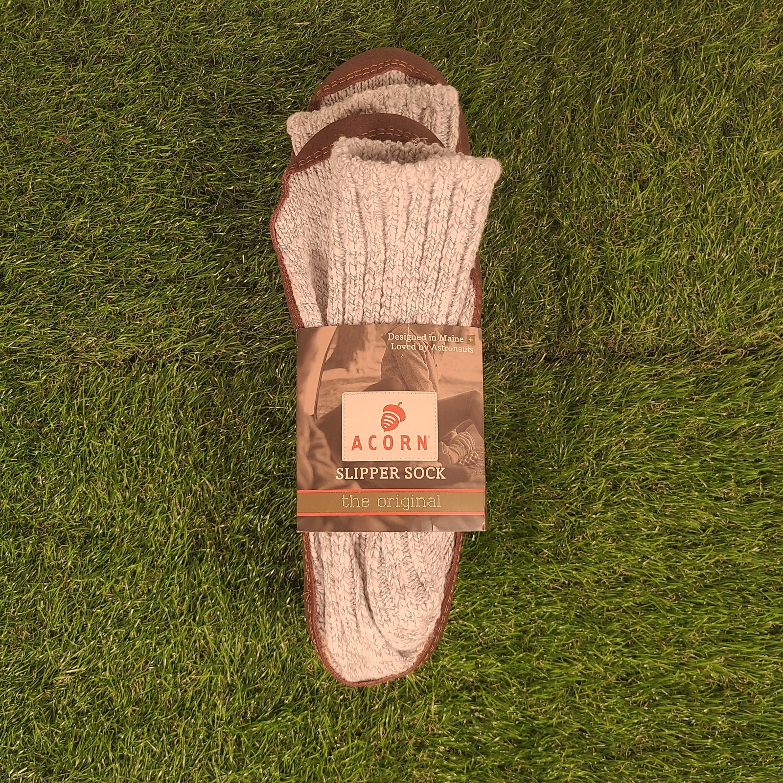 SAOLA Calze ciabatte originali ghianda grigio chiaro lana straccio suola scamosciata unisex M 10 5 nuove con etichette