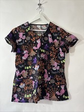 Disney Cheshire Cat Halloween Themed V Neck Scrub Top Doctor Nurse Shirt Size L