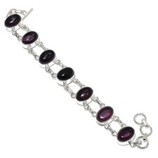 Purple Amethyst Gemstone 925 Sterling Silver Jewelry Bracelet Size 7-8"