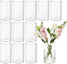 12Pcs Clear Glass Cylinder Vases - 6 Inch Tall for Elegant Weddings  Events