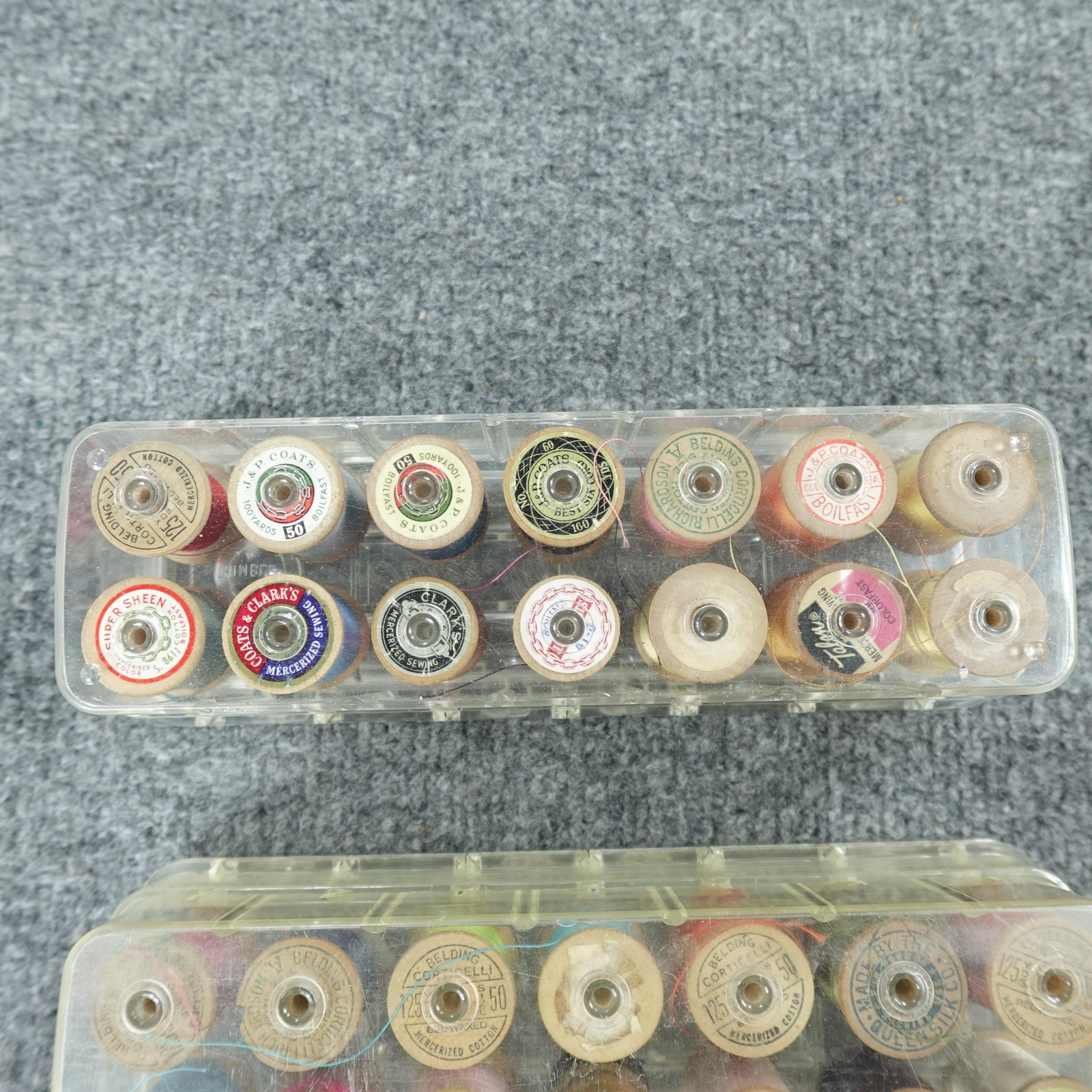 Vintage Tidee Maid Deluxe Thread Box Sewing Organizer Lot of 2 w/ Wooden Spools