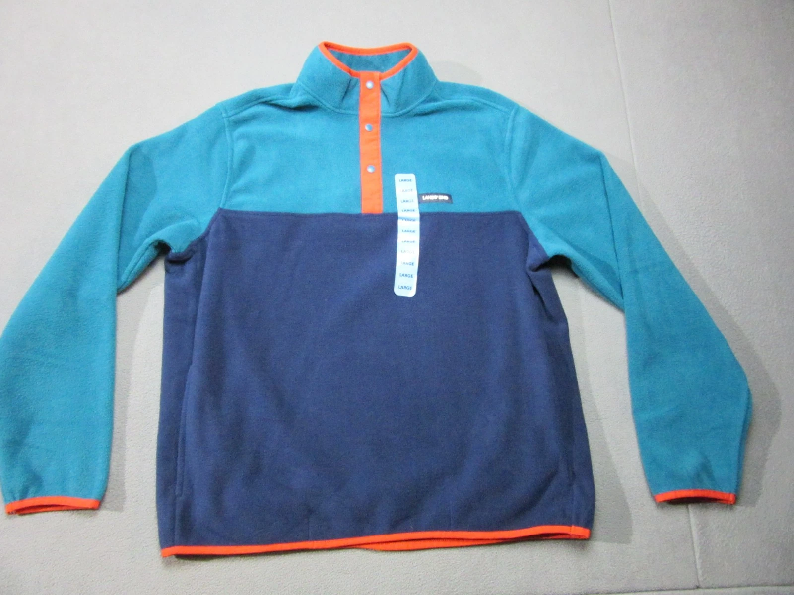 Lands End Jacket Mens Large Blue Green Fleece Quarter Snap 42 44 Outdoor New