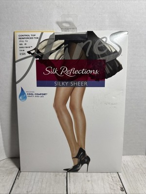 Silk Reflections Silky Sheer Control Top Panty Hose Style 718 Size CD Black
