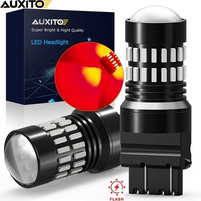 4157 AUXITO 3157 2X Red LED Strobe Tail Flashing Brake Stop Parking Bulbs Light