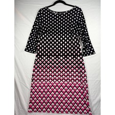 Nine West Wmns Black Pink Geometric Diamond Sheath Dress 3/4 Slv Size 10 Travel