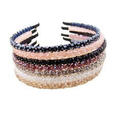 Women's Two Row For crystal Rhinestone Headband Wide Edge Beaded Design