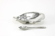 Basic Spirit Salt Bowl with Spoon – Oyster Shell Pewter Container for Salt & Spi