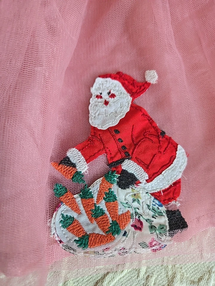 Mini Boden Festive Appliqué Tulle Skirt Christmas Pink Sz 3-4 Year Santa Deer - Image 2 of 4