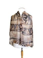 Vintage Sheer Scarf Abstract Floral Animal Print Earth Tones Lightweight A25