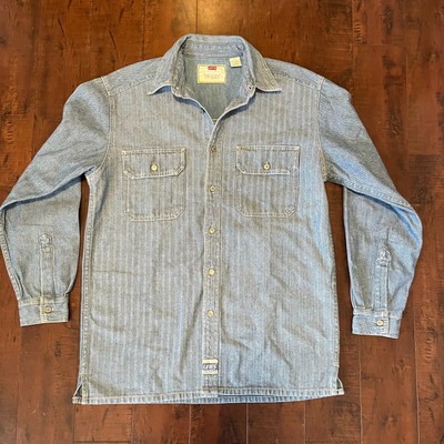 Vintage Levi's Herringbone Long Sleeve Denim Shirt Medium Mens