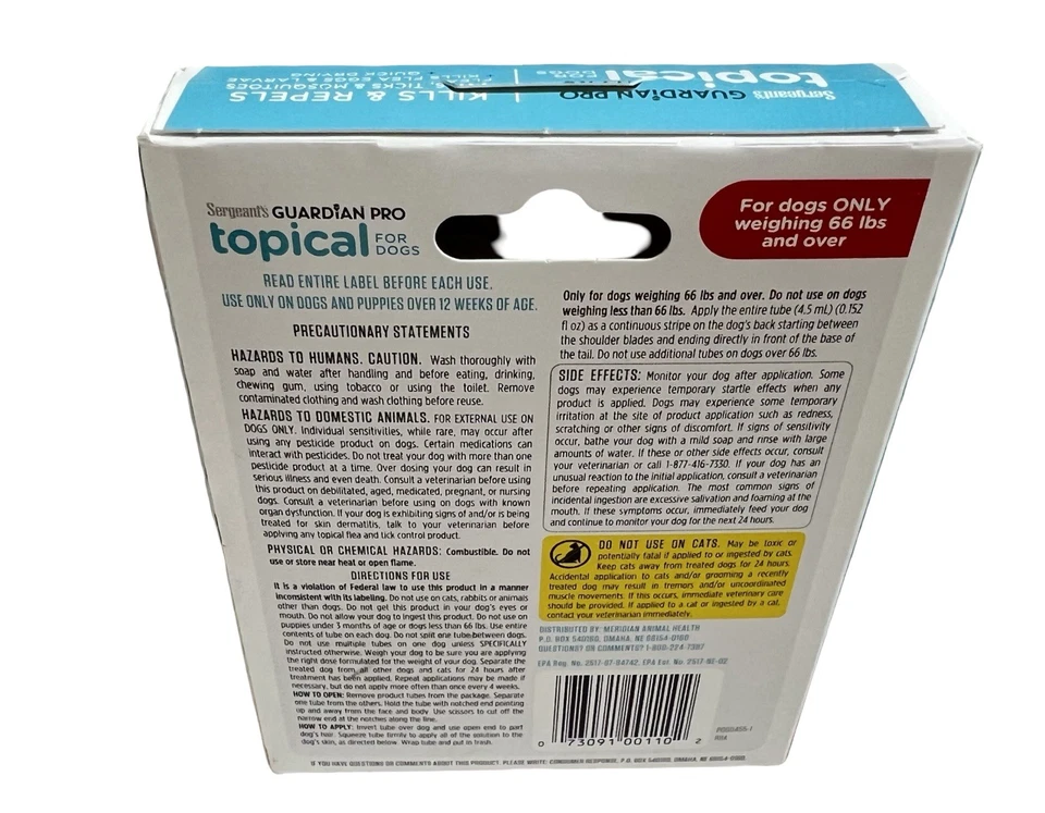 Tratamiento tópico profesional Sergeant's Guardian para perros 66 libras y más, 3 tratamientos Foto 3 de 4