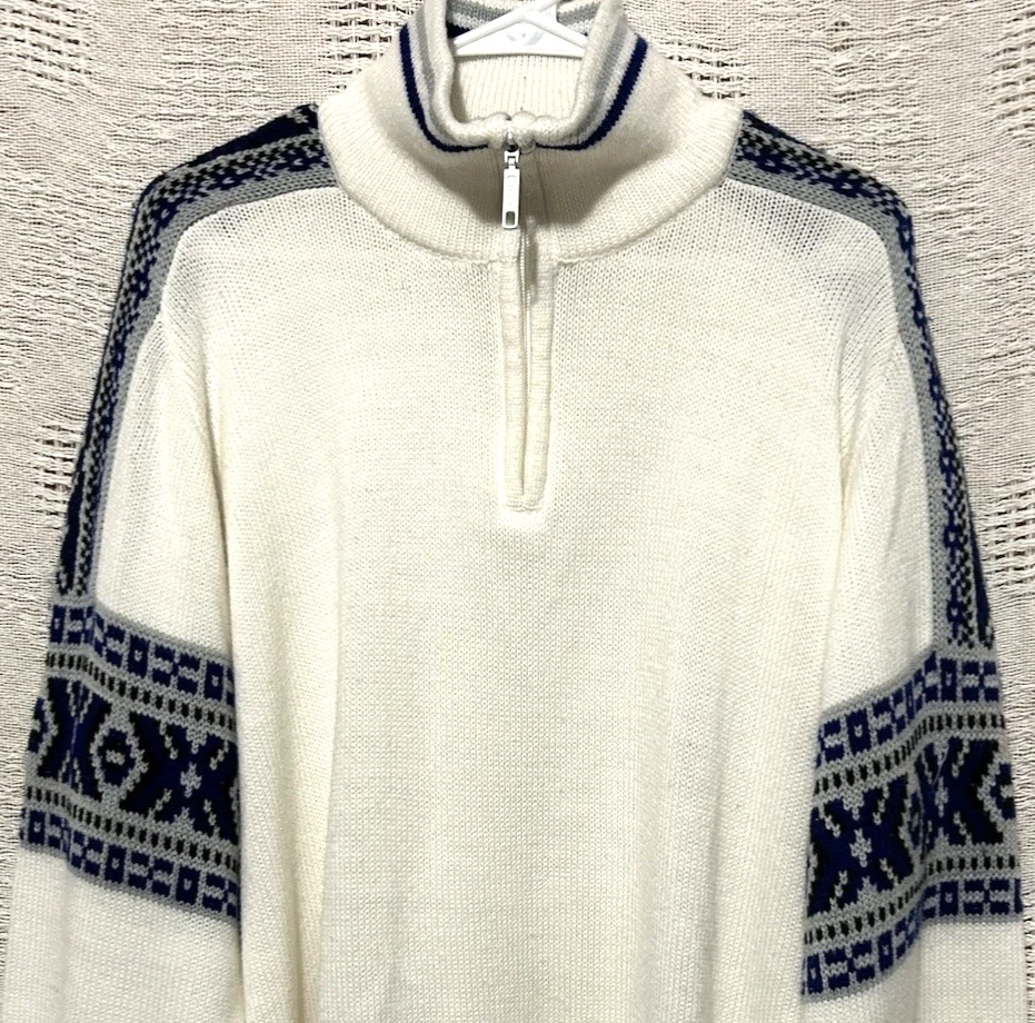 Columbia  Sweater XL 1/4 Zip White Navy Gray Fair isle Pullover Size Extra Large - Image 3 of 4