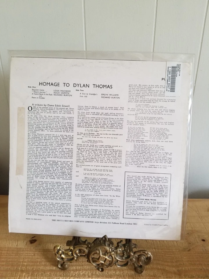 HOMAGE TO DYLAN THOMAS,GLOBE THEATER,1954.VTG ExLib VG+ LP RECORD*25 Foto 2 de 4