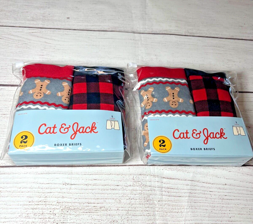 2 x Cat & Jack Jungen (L) 12/14 Boxershorts Gesamt 4ct Karo & Lebkuchen Neu - Bild 5 von 9