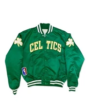 Men’s Boston Handmade Celtics Green Satin Varsity Bomber Jacket Free Shipping