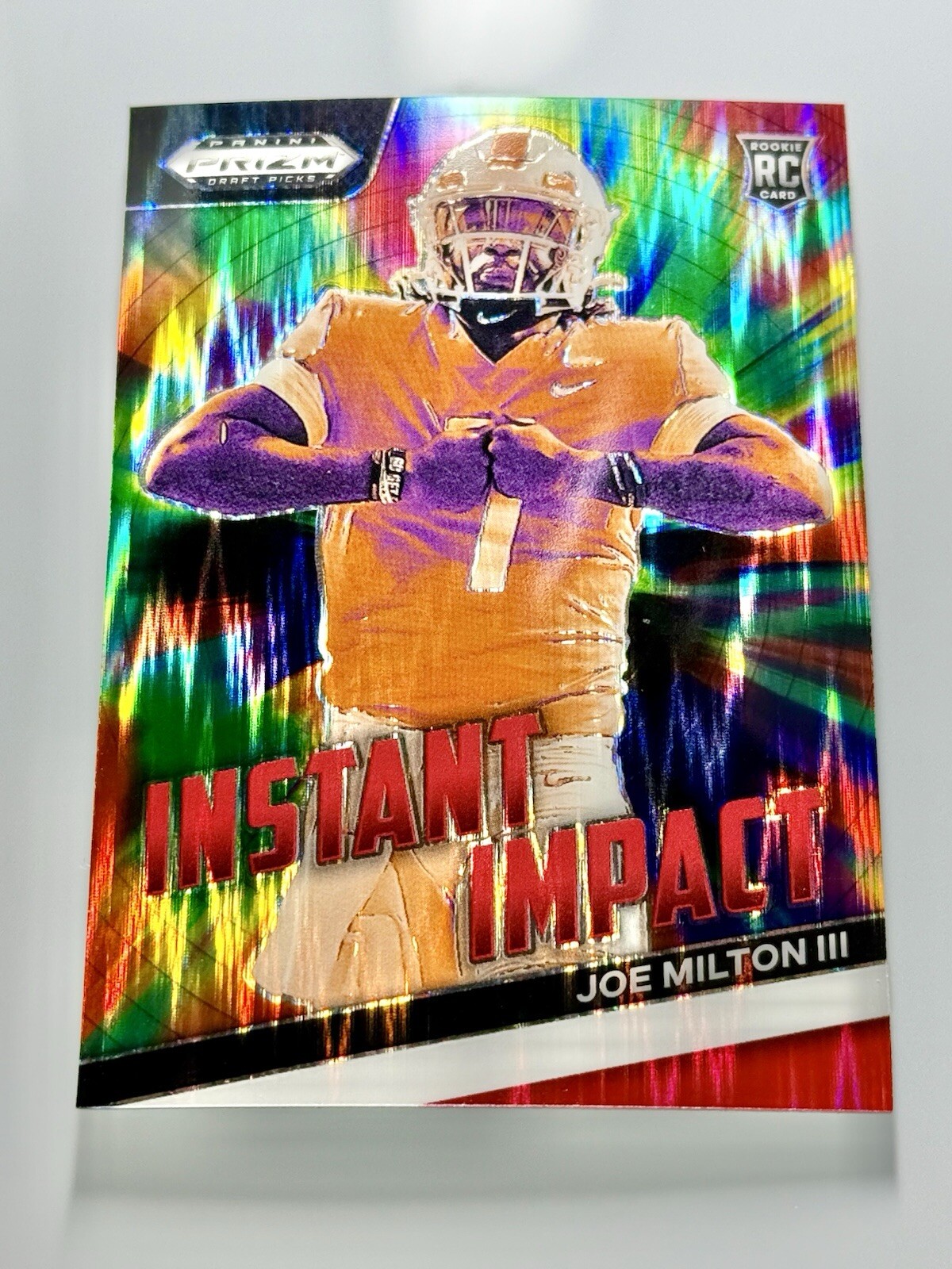 2024 Prizm Draft Picks Joe Milton III Red Flash RC Instant Impact Patriots #/49 Rookie Card