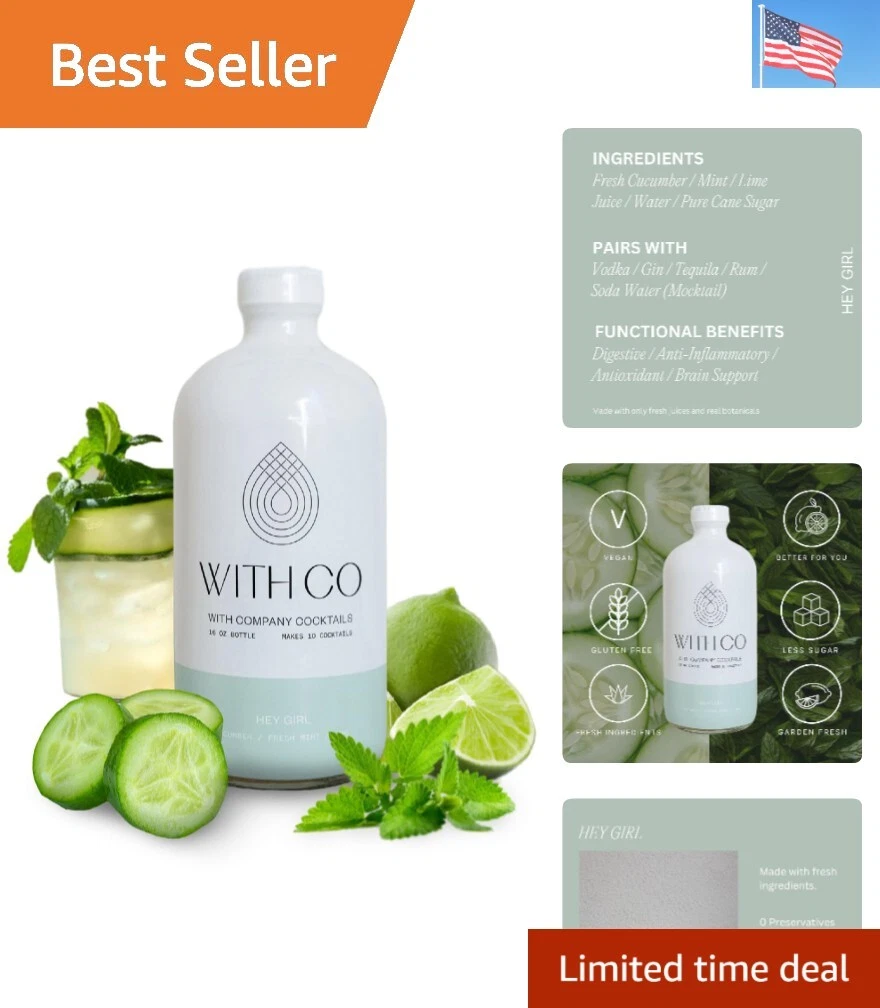 All Natural Cucumber Gimlet Mixer with Lime & Mint   16 oz for Perfect Cocktails