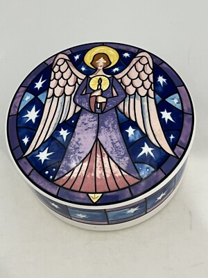 Mikasa Porcelain Angel Painted Stained Glass Design Trinket Jewelry Box