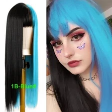 Lotacos Long Wig Bangs Anime Cosplay Halloween Synthetic 2-tone 26” Blue/black