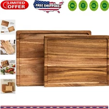 High-Quality 2-Pack Acacia Wood Cutting Boards with Built-in Groove