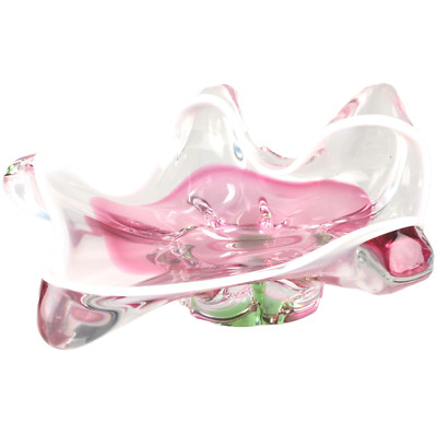 Schale Kunstglas  Ø 22 cm pink weiß Josef Hospodka Chribska Glassworks Böhmisch