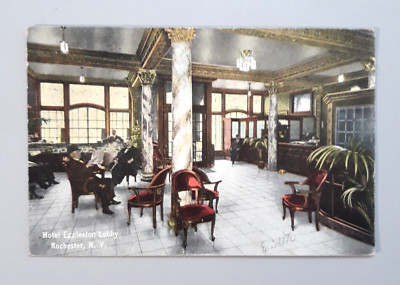 Vintage Postcard Rochester New York - HOTEL EGGLESTON LOBBY Interior View