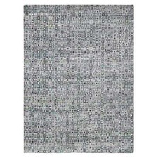 9' x 12'3" Gray Silk with Wool Psefas Square Design Hand Knotted Rug R80455
