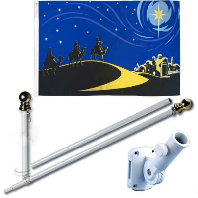 Bethlehem 3 x 5 FT Flag Set + 6 Ft Spinning Flag Pole + Bracket Tangle Free