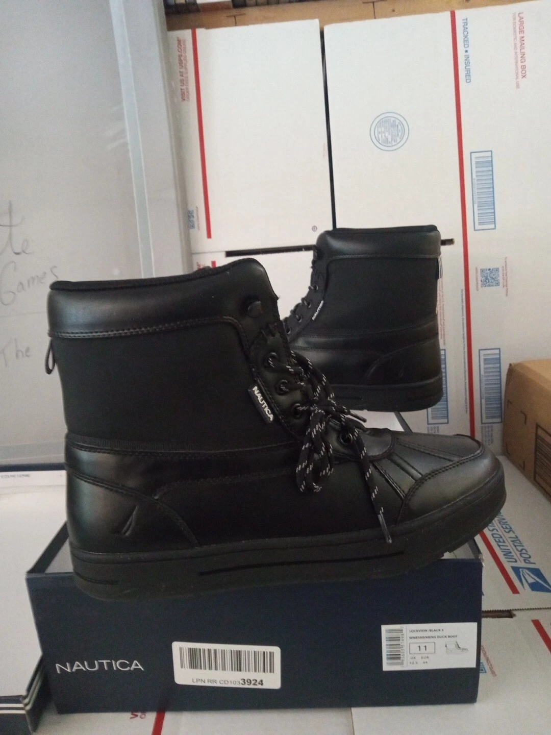 Nautica Mens SIZE 11 LOCKVIEW black Duck Boots-Waterproof Shell Snow Boot #trl8