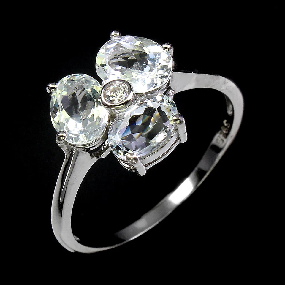 925 Anello Argento Sterling Ovale Acquamarina 7x5mm Naturale Gemma Gioielli - Immagine 2 di 4